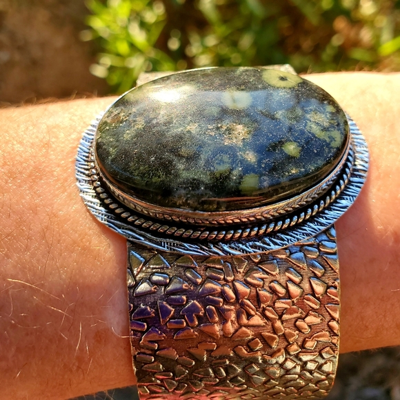 New Huge Kambaba Jasper 925 Silver Cuff Bracelet. - Picture 3 of 14